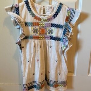 En Creme Floral Boho Mexican Embroidered Gauze Top